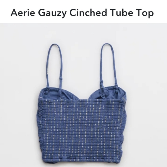 NWT Aerie Blue Gauzy Cinched Tube Top With Removable & Adjustable Straps Size S - Picture 4 of 10